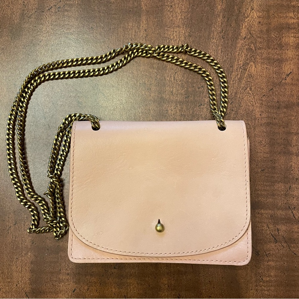Madewell The Chain Leather Crossbody Shoulder Bag - Blush Pink / Brass Hardware